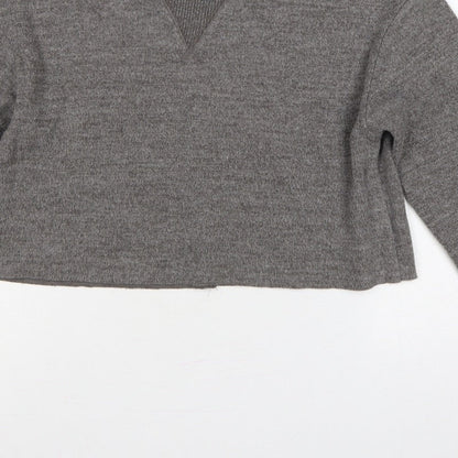 Zara Women Grey M Knit Crew Neck Pullover Sweatshirt Long Sleeve