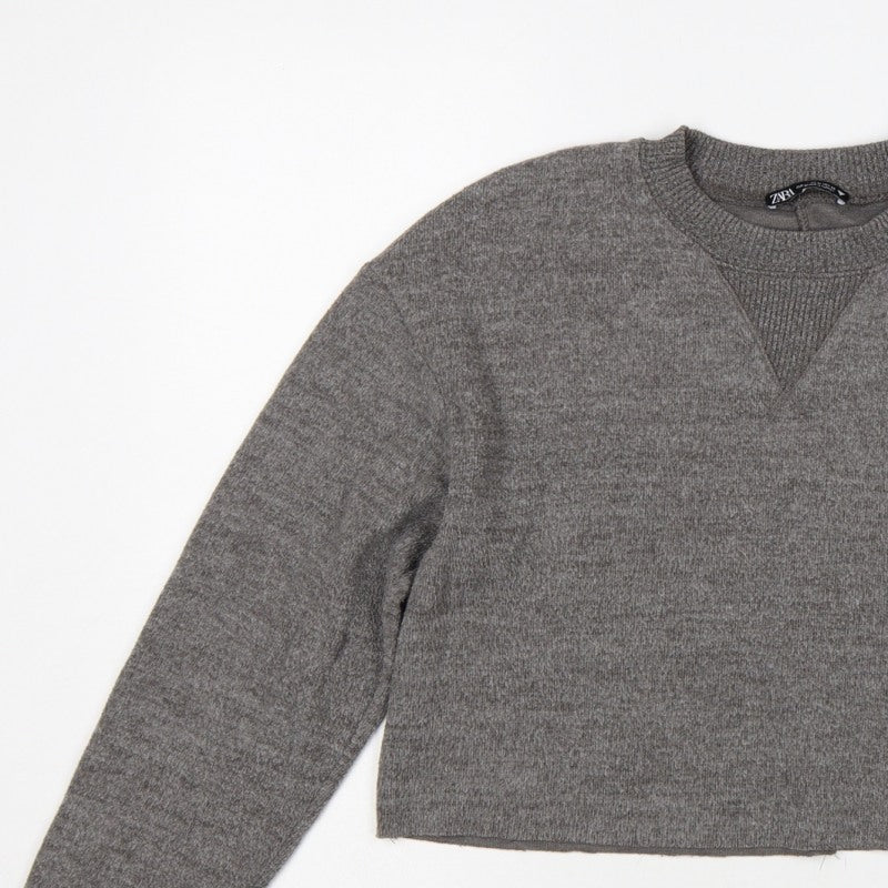 Zara Women Grey M Knit Crew Neck Pullover Sweatshirt Long Sleeve