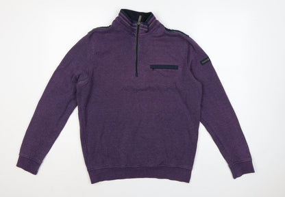 Bugatti Men’s Purple M 1/4 Zip High Neck Cotton Sweatshirt