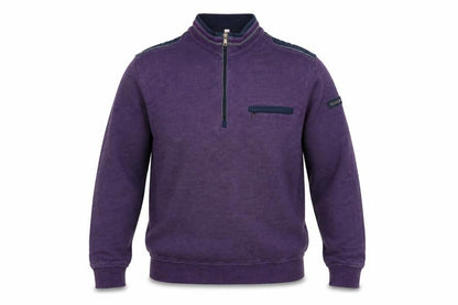 Bugatti Men’s Purple M 1/4 Zip High Neck Cotton Sweatshirt