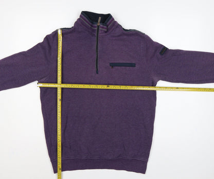 Bugatti Men’s Purple M 1/4 Zip High Neck Cotton Sweatshirt