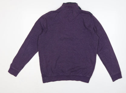 Bugatti Men’s Purple M 1/4 Zip High Neck Cotton Sweatshirt