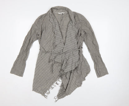 Sandwich Women Grey UK 8 Wrap Knit Long Sleeve Belted Fringe Blouse