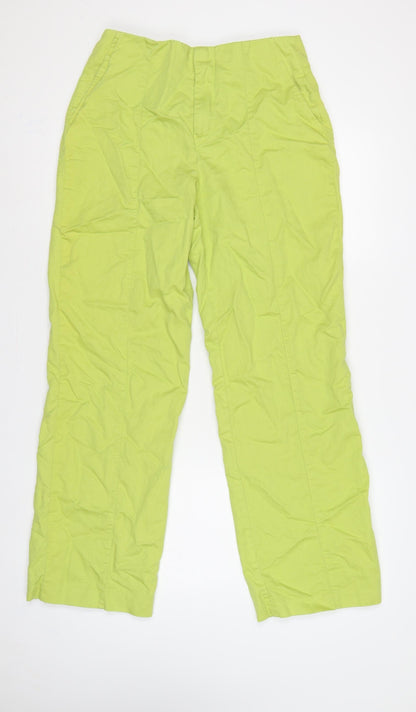 Zara Women Green M Cotton Linen Straight Trousers Pockets