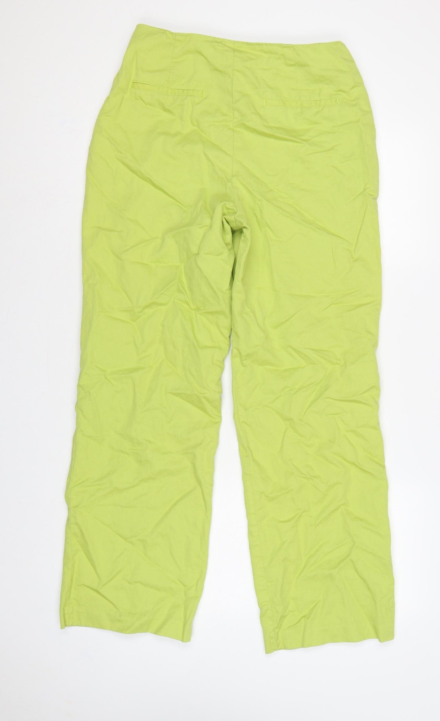 Zara Women Green M Cotton Linen Straight Trousers Pockets