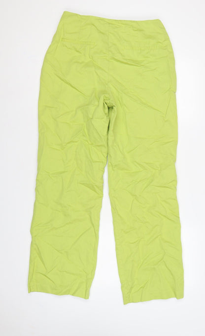 Zara Women Green M Cotton Linen Straight Trousers Pockets