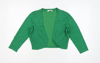 Precis Women Green Small Open Knit V-Neck Cardigan Long Sleeve