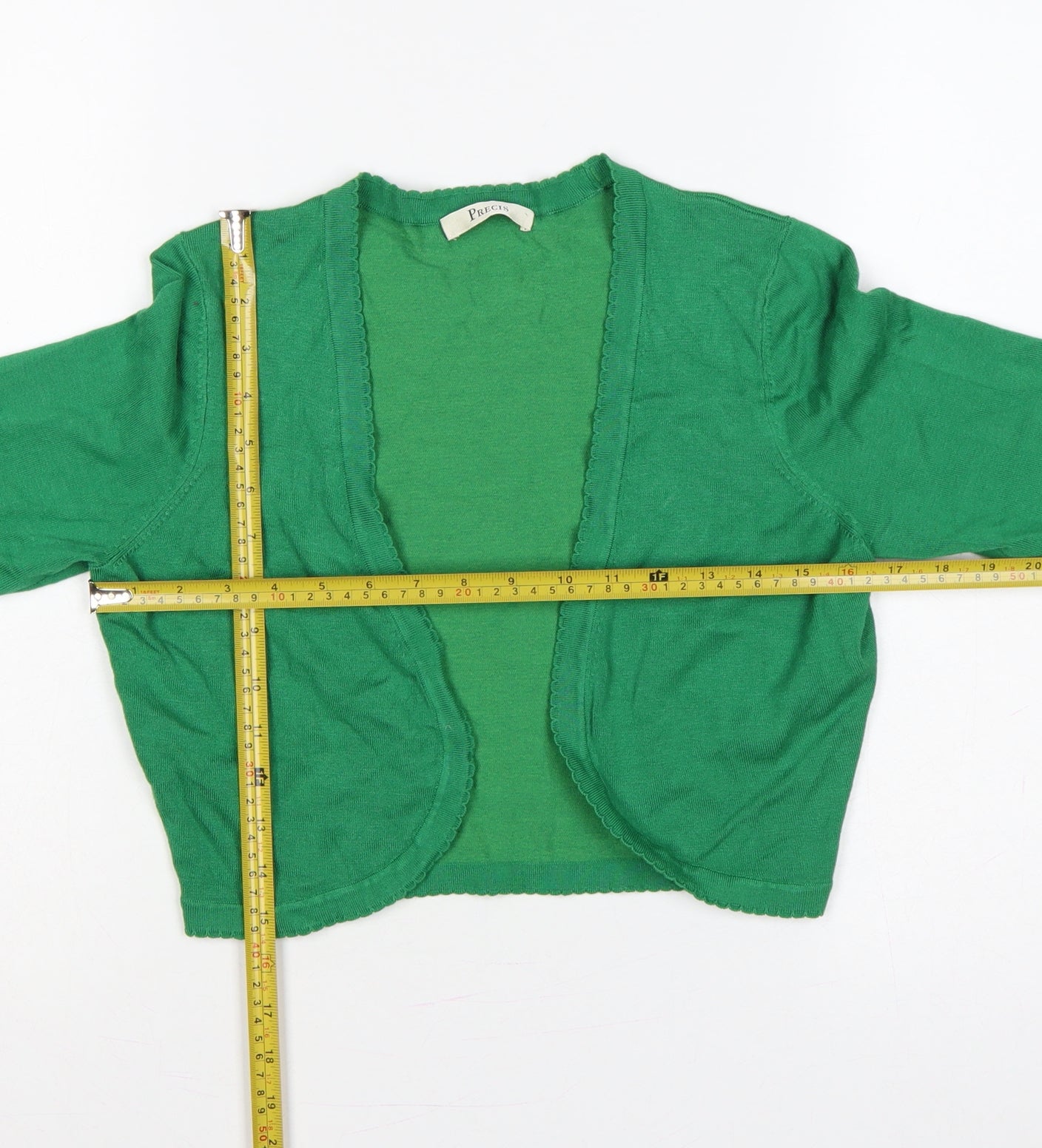 Precis Women Green Small Open Knit V-Neck Cardigan Long Sleeve
