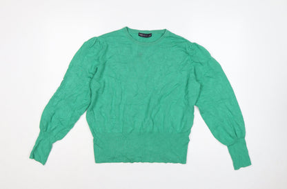 Marks and Spencer Women Green L Cable Knit Puff Sleeve Jumper
