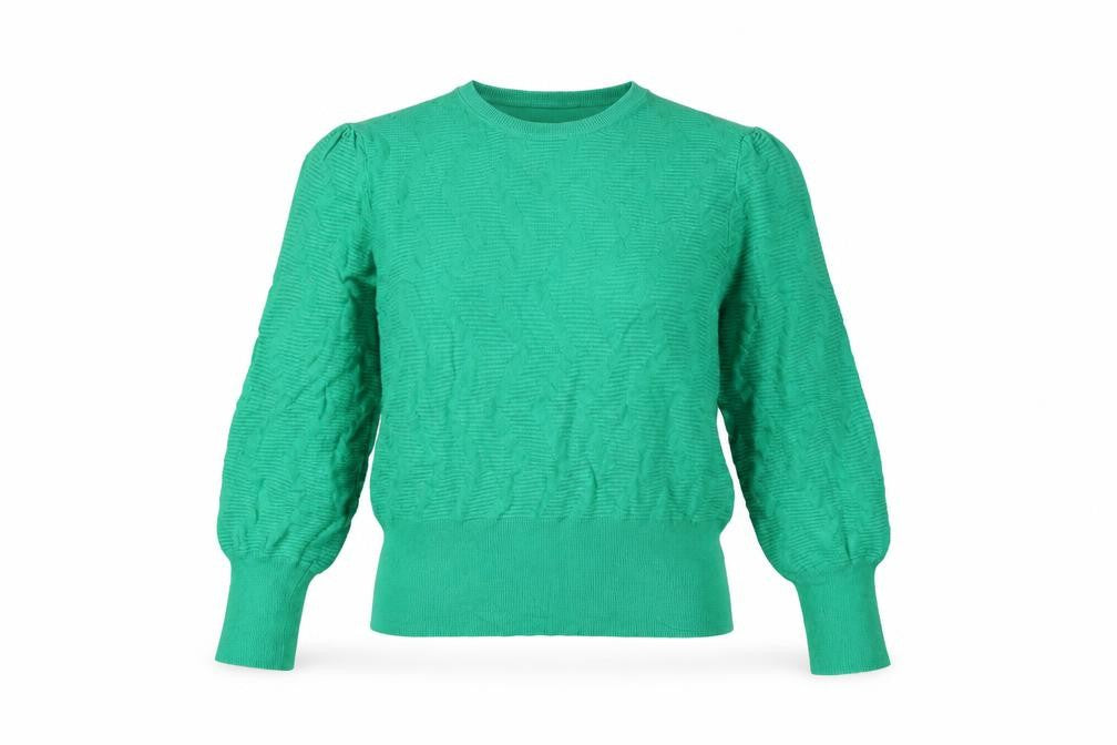 Marks & Spencer Women Green L Cable Knit Puff Sleeve Jumper