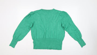 Marks and Spencer Women Green L Cable Knit Puff Sleeve Jumper