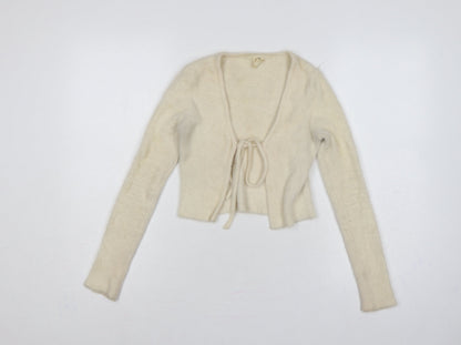 Urban Outfitters Women Ivory S Petite Wrap Tie Knit Cardigan Long Sleeve