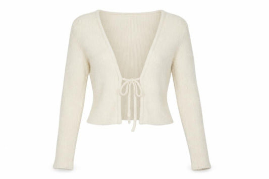 Urban Outfitters Women Ivory S Petite Wrap Tie Knit Cardigan Long Sleeve