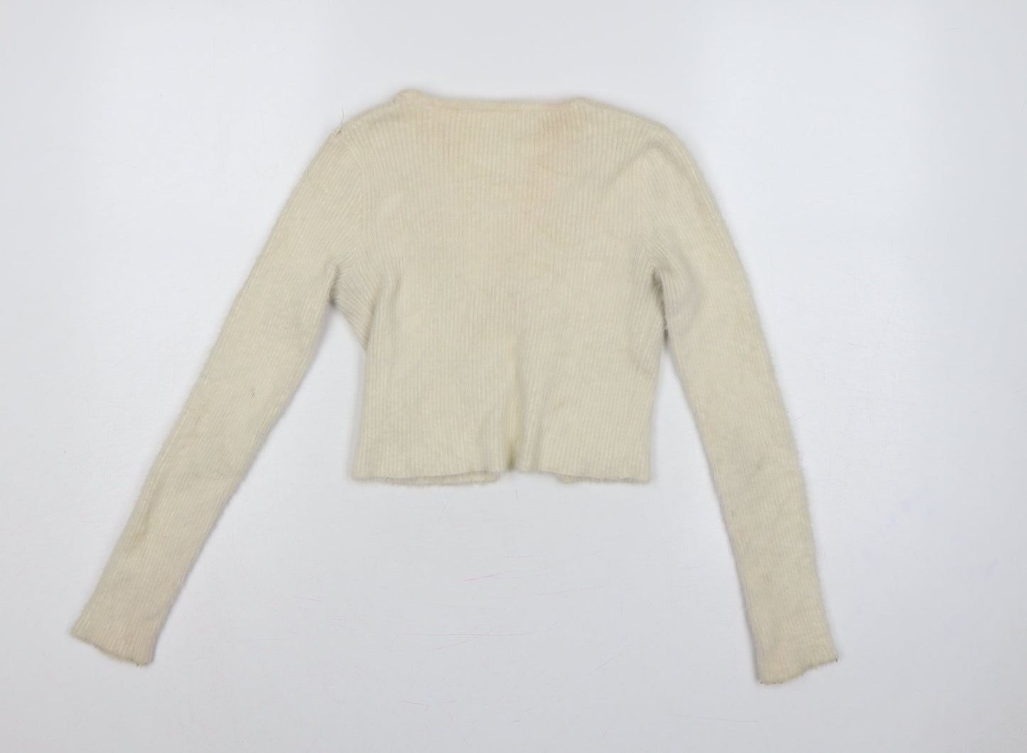 Urban Outfitters Women Ivory S Petite Wrap Tie Knit Cardigan Long Sleeve