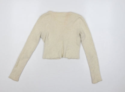Urban Outfitters Women Ivory S Petite Wrap Tie Knit Cardigan Long Sleeve