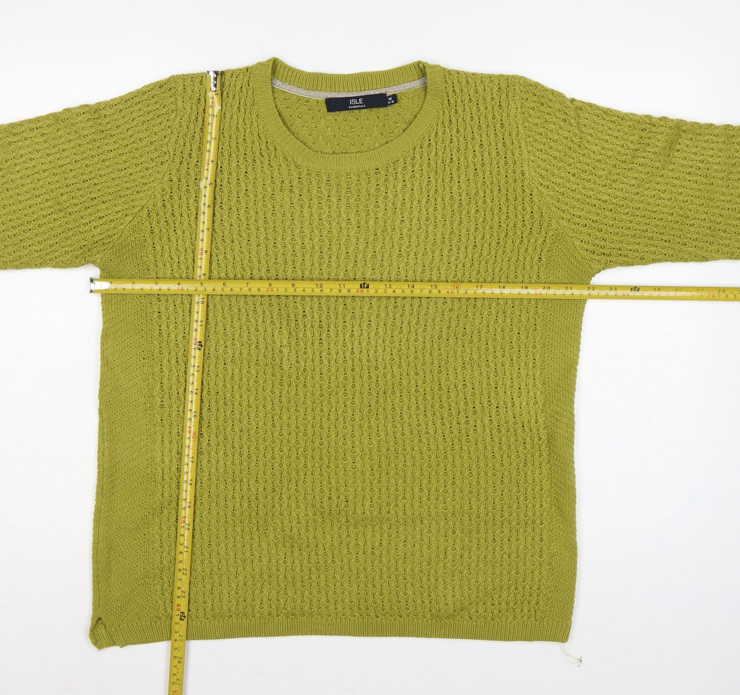 Isle Essentials Women’s Green Open Knit Pullover Jumper UK 14
