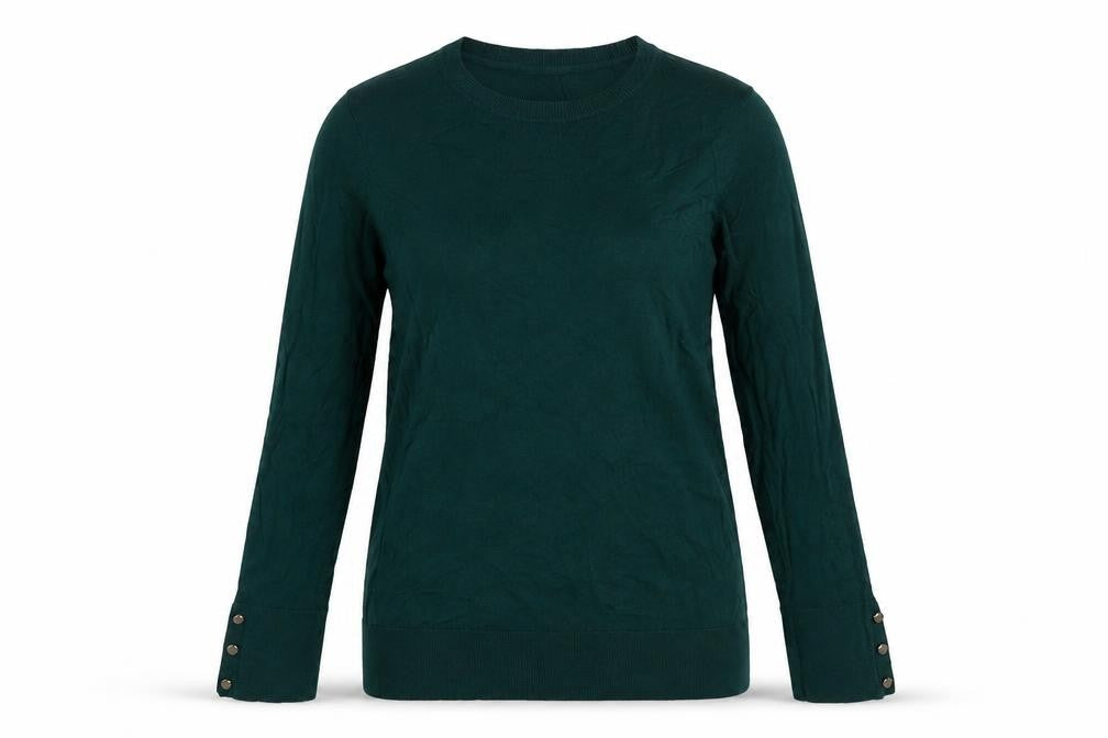 Front view of Dorothy Perkins Women Green UK 14 Round Neck Button Cuff Jumper