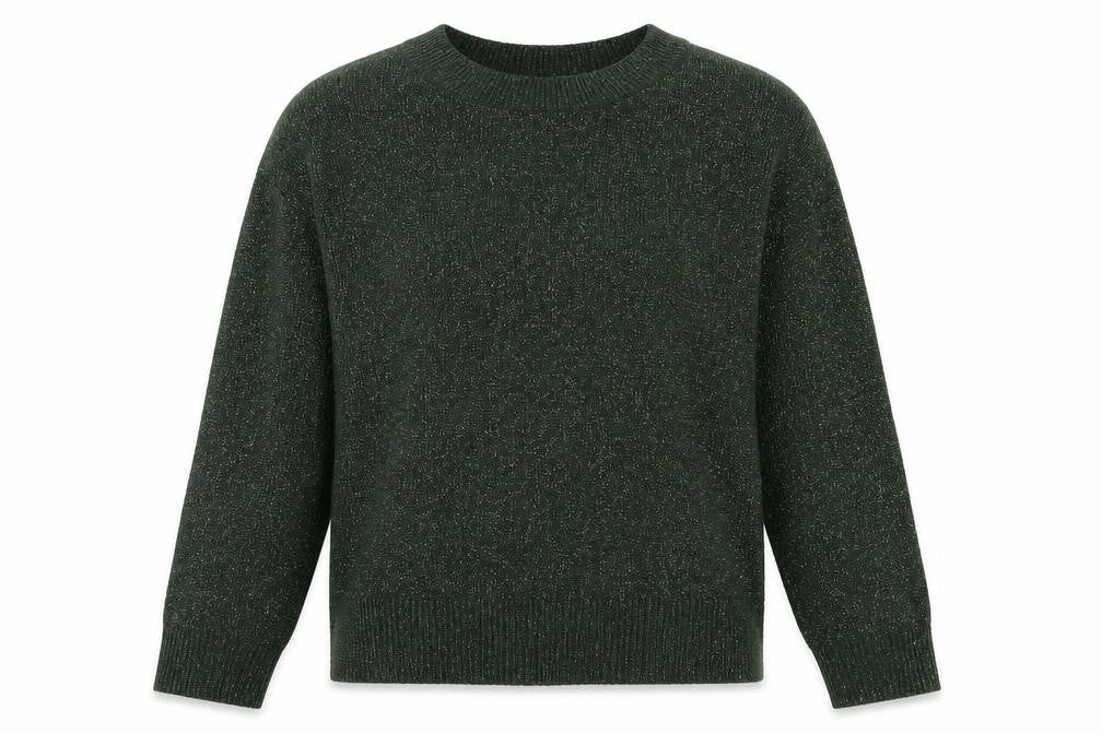 H&M Women Green Gold Glitter Knit Crew Neck Pullover Jumper XS