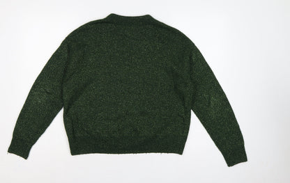 H&M Women Green Gold Glitter Knit Crew Neck Pullover Jumper XS