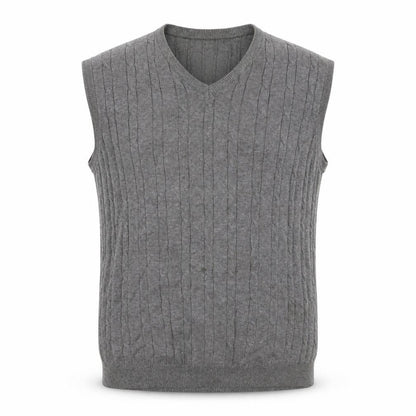 Marks & Spencer Men Grey XL Cable Knit Cotton V-Neck Vest Jumper