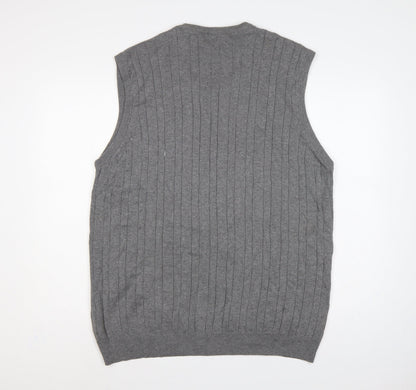 Marks and Spencer Men Grey XL Cable Knit Cotton V-Neck Vest Jumper