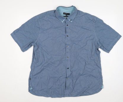 M&S Autograph Men’s Blue Check Slim Fit 2XL Short Sleeve Shirt