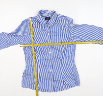 Marks and Spencer Women Blue Striped Cotton Button-Up Shirt UK 8