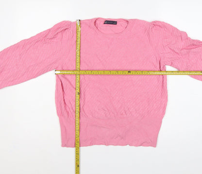 Marks and Spencer Women Pink Size 16 Balloon Sleeve Knit Jumper