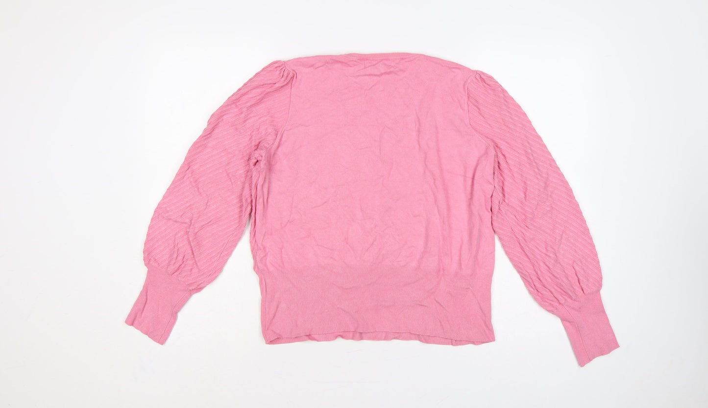 Marks and Spencer Women Pink Size 16 Balloon Sleeve Knit Jumper