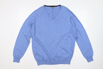 Austin Reed Men’s Blue XL Cotton Cashmere V-Neck Pullover Jumper
