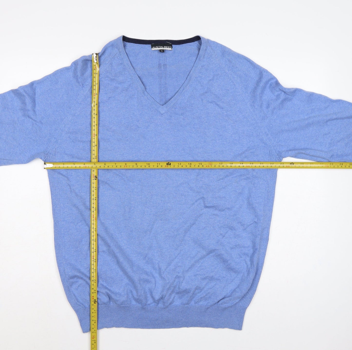 Austin Reed Men’s Blue XL Cotton Cashmere V-Neck Pullover Jumper