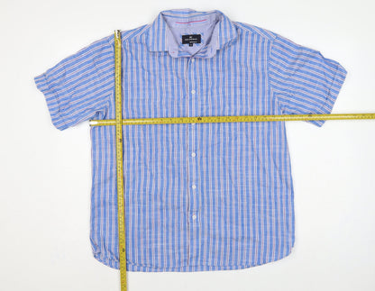 Marks & Spencer Men Blue Large Regular Fit Striped Short Sleeve Shirt