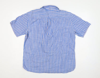 Marks & Spencer Men Blue Large Regular Fit Striped Short Sleeve Shirt