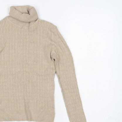 Stradivarius Women Beige M Ribbed Roll Neck Pullover Jumper