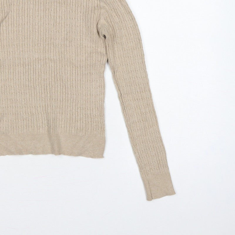 Stradivarius Women Beige M Ribbed Roll Neck Pullover Jumper