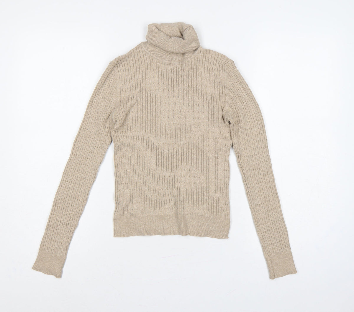 Stradivarius Women Beige M Ribbed Roll Neck Pullover Jumper