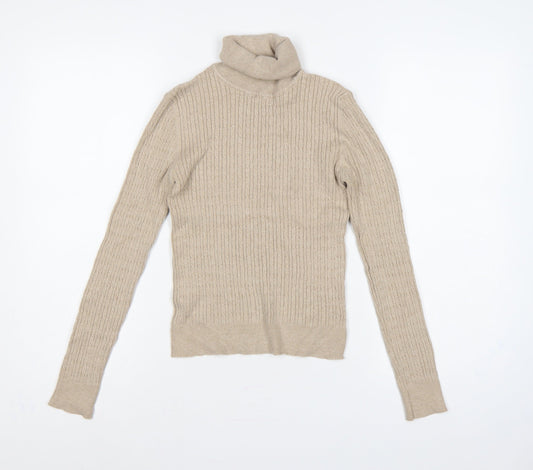 Stradivarius Women Beige M Ribbed Roll Neck Pullover Jumper