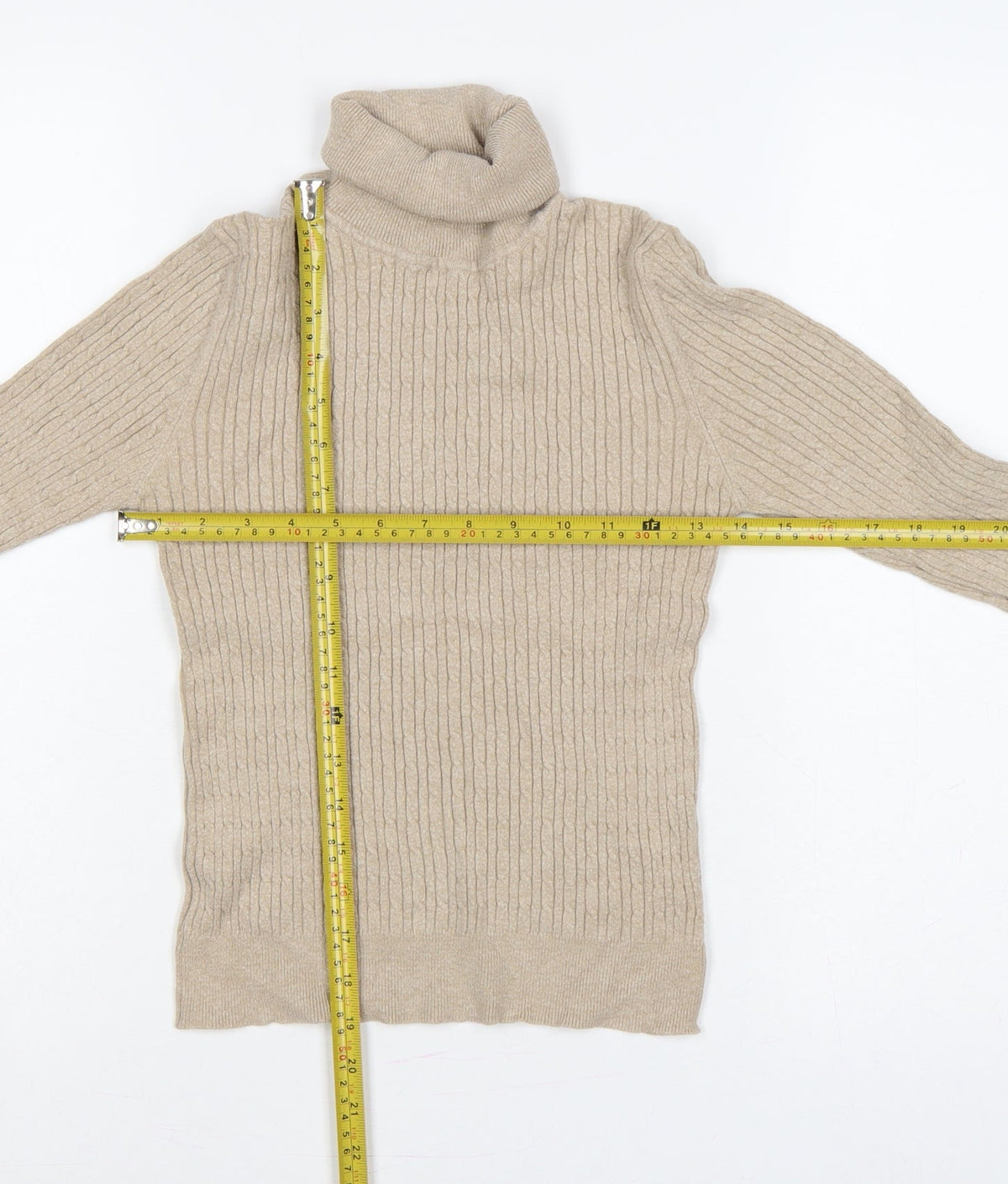 Stradivarius Women Beige M Ribbed Roll Neck Pullover Jumper