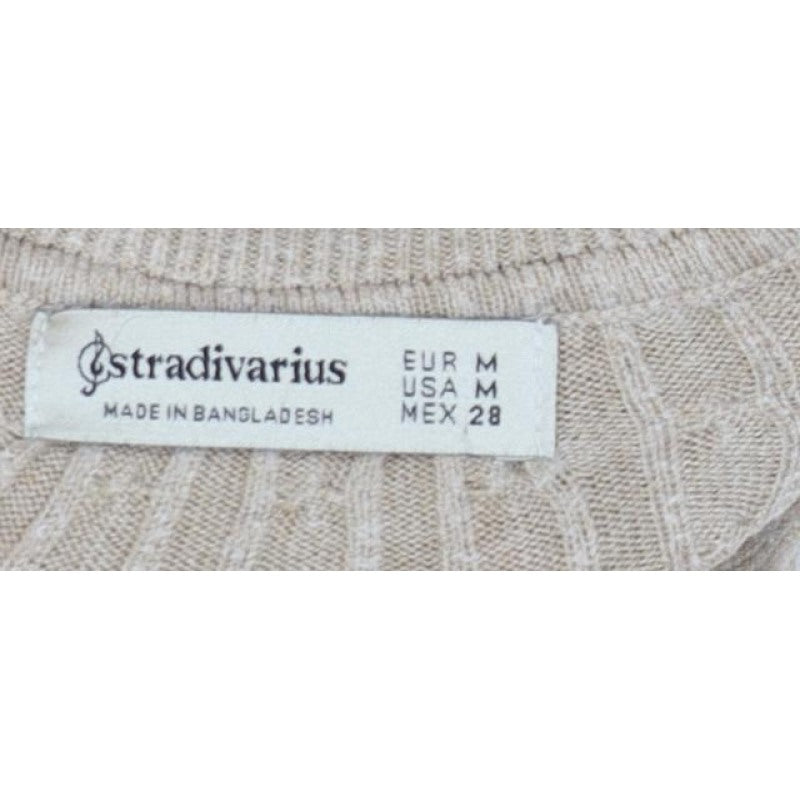 Stradivarius Women Beige M Ribbed Roll Neck Pullover Jumper