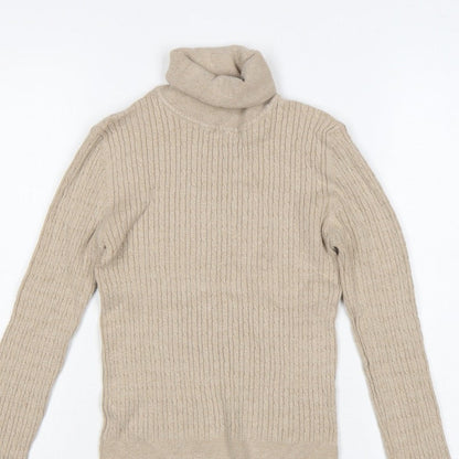 Stradivarius Women Beige M Ribbed Roll Neck Pullover Jumper