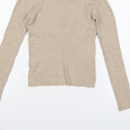Stradivarius Women Beige M Ribbed Roll Neck Pullover Jumper