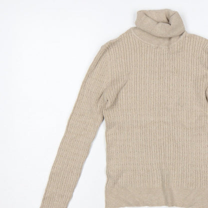 Stradivarius Women Beige M Ribbed Roll Neck Pullover Jumper