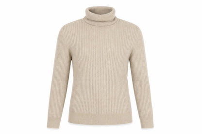Stradivarius Women Beige M Ribbed Roll Neck Pullover Jumper