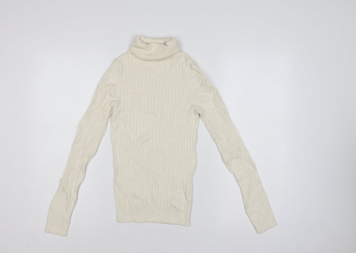 New Look Women’s Ivory Ribbed Roll Neck Jumper UK 8 Pullover