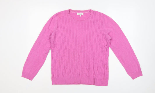 Tulchan Women’s Pink L Cable Knit Cotton Round Neck Pullover Jumper