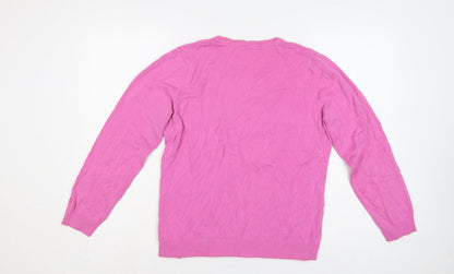 Tulchan Women’s Pink L Cable Knit Cotton Round Neck Pullover Jumper