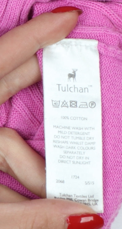 Tulchan Women’s Pink L Cable Knit Cotton Round Neck Pullover Jumper