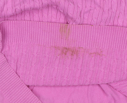 Tulchan Women’s Pink L Cable Knit Cotton Round Neck Pullover Jumper