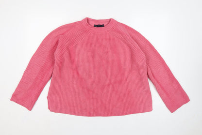 Marks & Spencer Women Pink L Chunky Knit Raglan Pullover Jumper