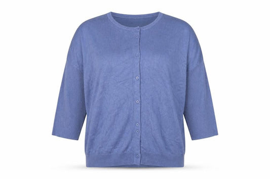 Saint Tropez Women Blue L Round Neck 3/4 Sleeve Button Cardigan